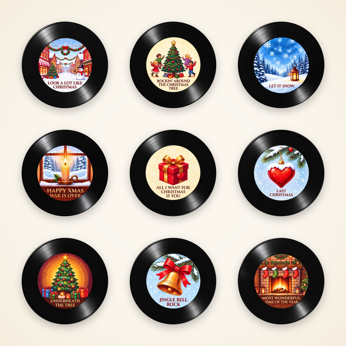 9 extra NFC mini vinyl records for the Jolly Vinyls Christmas Music Player